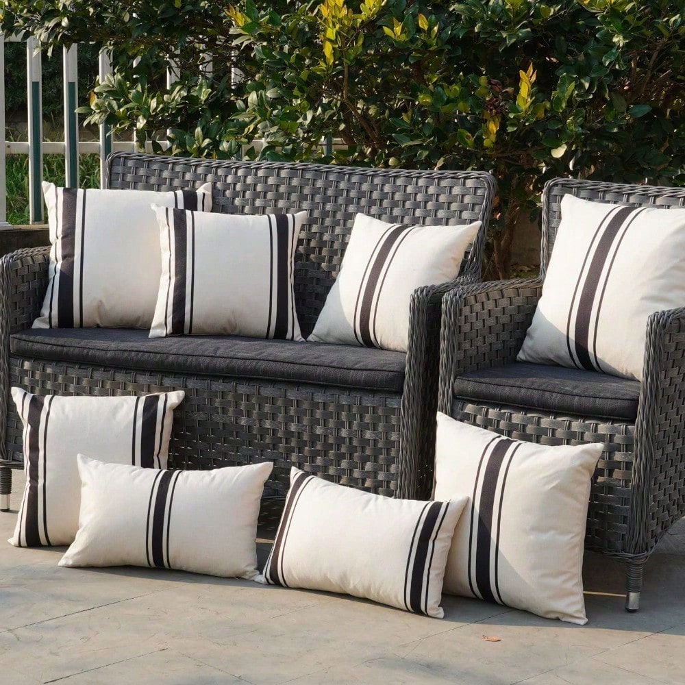 HOMPOOLL 2-Piece Outdoor Waterproof Pillowcase, 12x20 Inches/18x18 Inches, Two-Tone Striped Design, Suitable For Patio Furniture, Living Room, And Bedroom Home Décor.