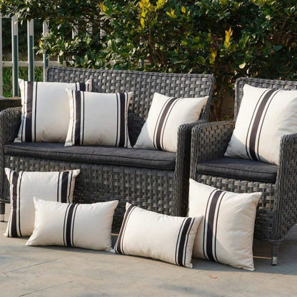 HOMPOOLL 2-Piece Outdoor Waterproof Pillowcase, 12x20 Inches/18x18 Inches, Two-Tone Striped Design, Suitable For Patio Furniture, Living Room, And Bedroom Home Décor.