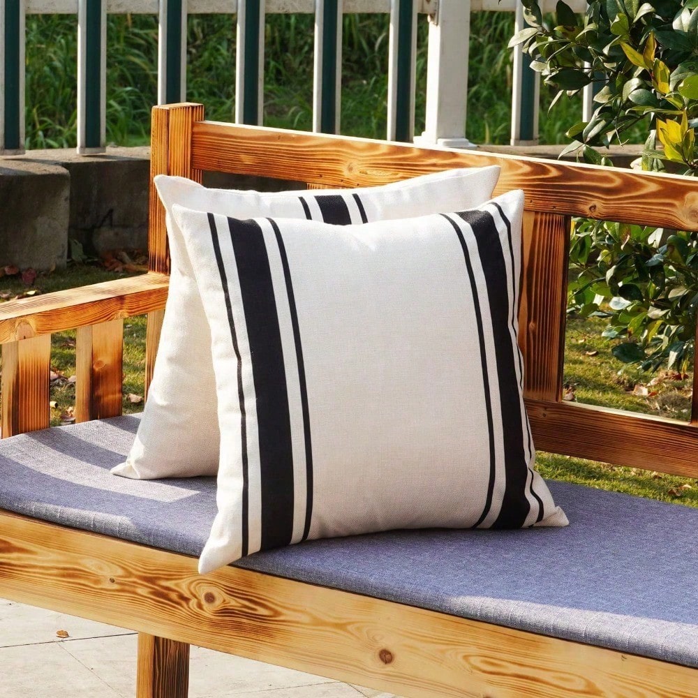 HOMPOOLL 2-Piece Outdoor Waterproof Pillowcase, 12x20 Inches/18x18 Inches, Two-Tone Striped Design, Suitable For Patio Furniture, Living Room, And Bedroom Home Décor.