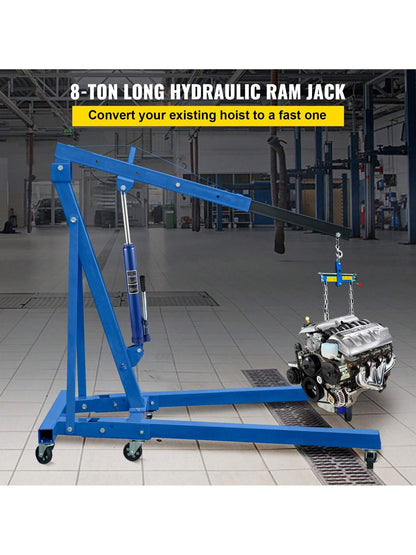 Hydraulic Pneumatic Long Ram Jack, 3 Tons 8818 Lbs To 12 Tons 26455 Lbs Capacity, With Single Piston Pump And Clevis Base Or Flat Base Manual Cherry Picker With Handle For Garage Shop Cranes Engine Li
