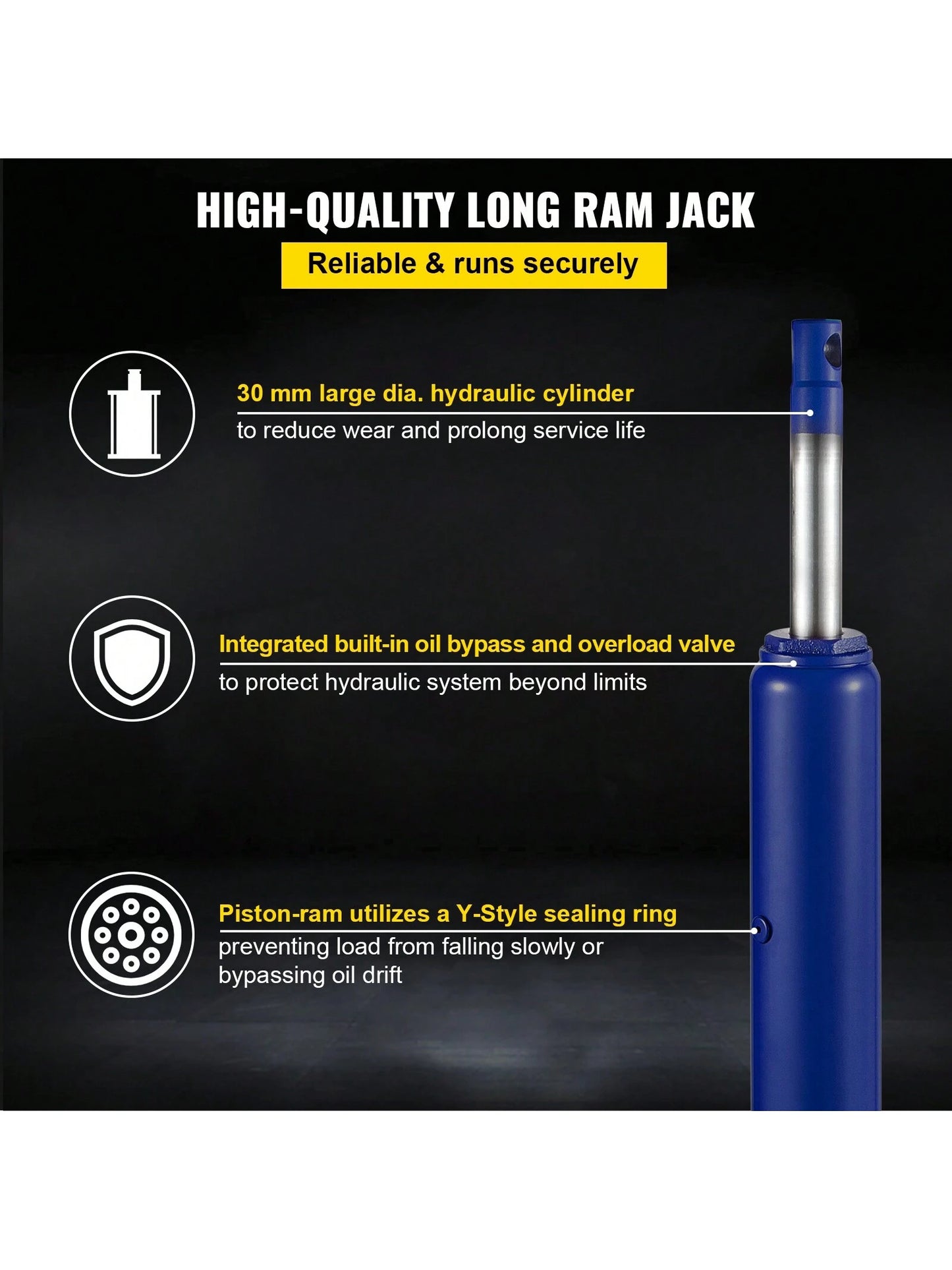 Hydraulic Pneumatic Long Ram Jack, 3 Tons 8818 Lbs To 12 Tons 26455 Lbs Capacity, With Single Piston Pump And Clevis Base Or Flat Base Manual Cherry Picker With Handle For Garage Shop Cranes Engine Li