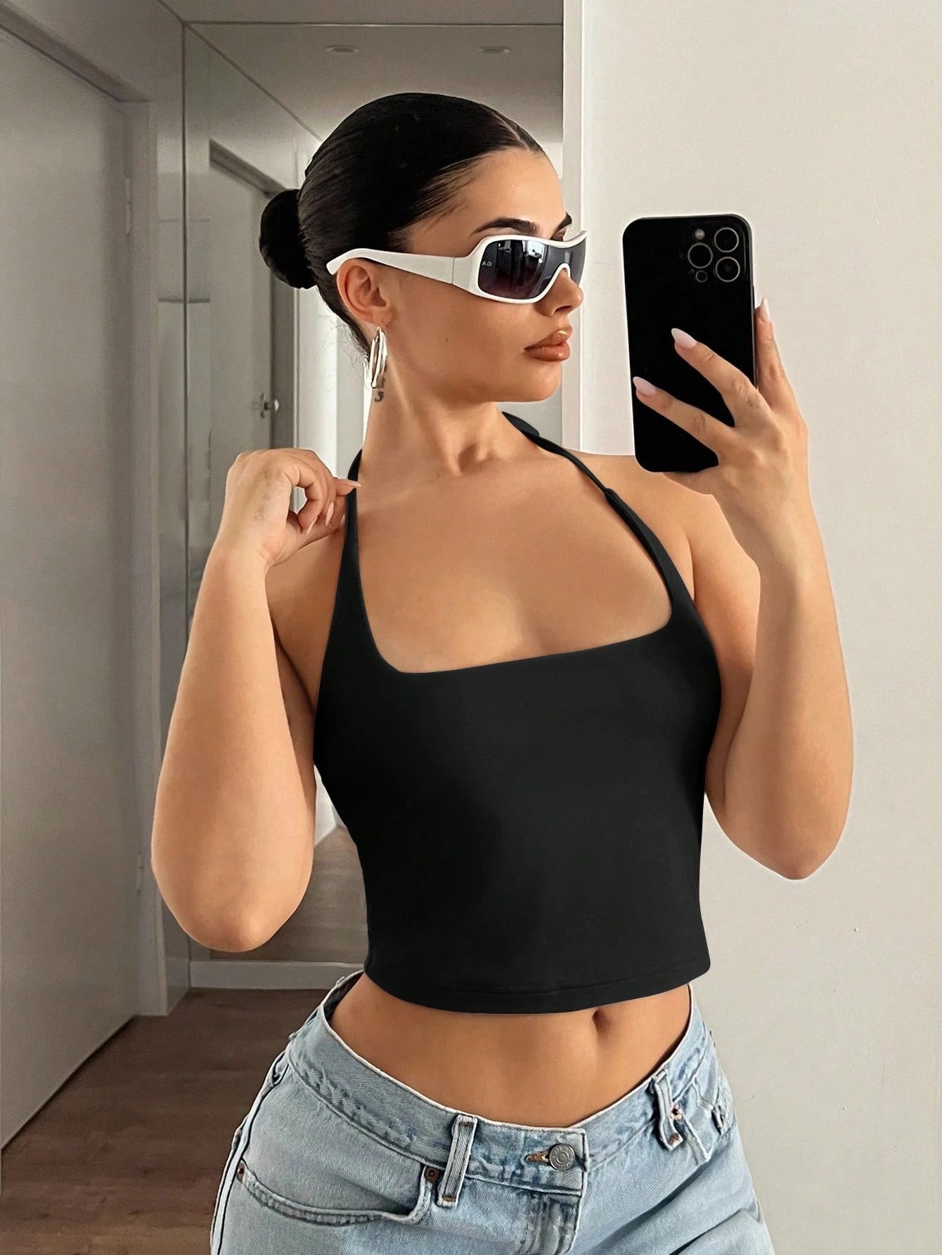 ICON Elegant Black Halter Neck Tank Top Halter Top,Sexy Top
