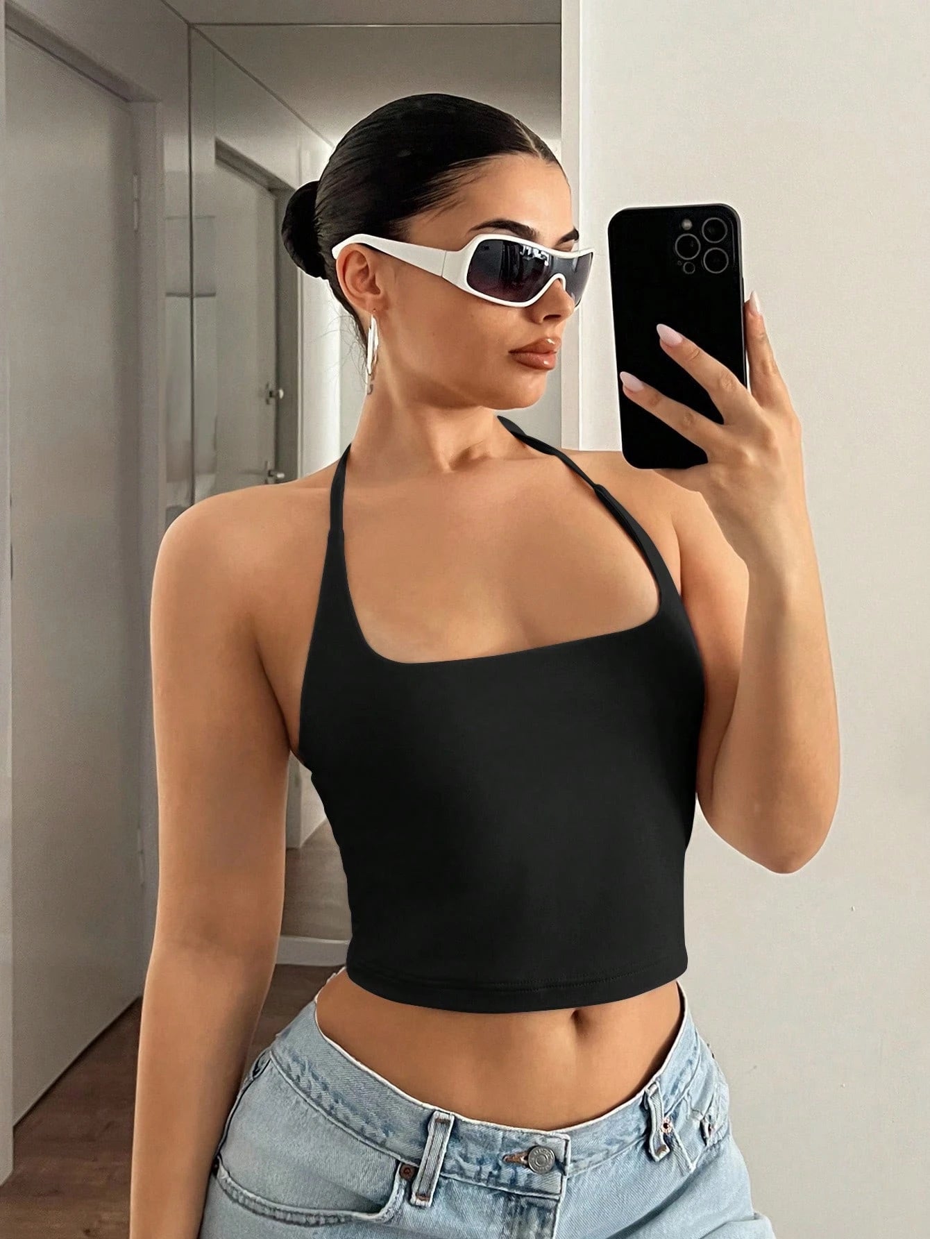 ICON Elegant Black Halter Neck Tank Top Halter Top,Sexy Top