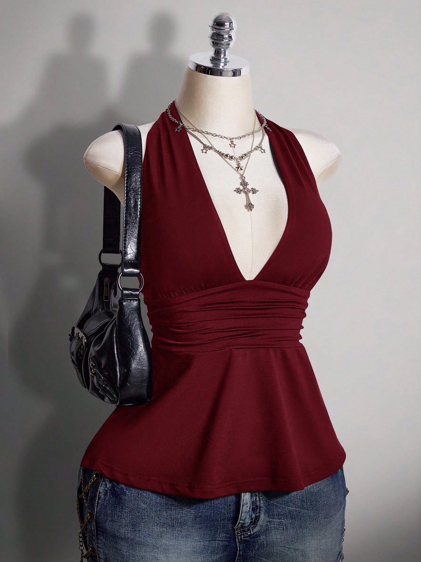 ICON Plus Size V-Neck Cinched Waist A-Line Backless Polka Dot Camisole, Retro Y2K Halter Babydoll Top