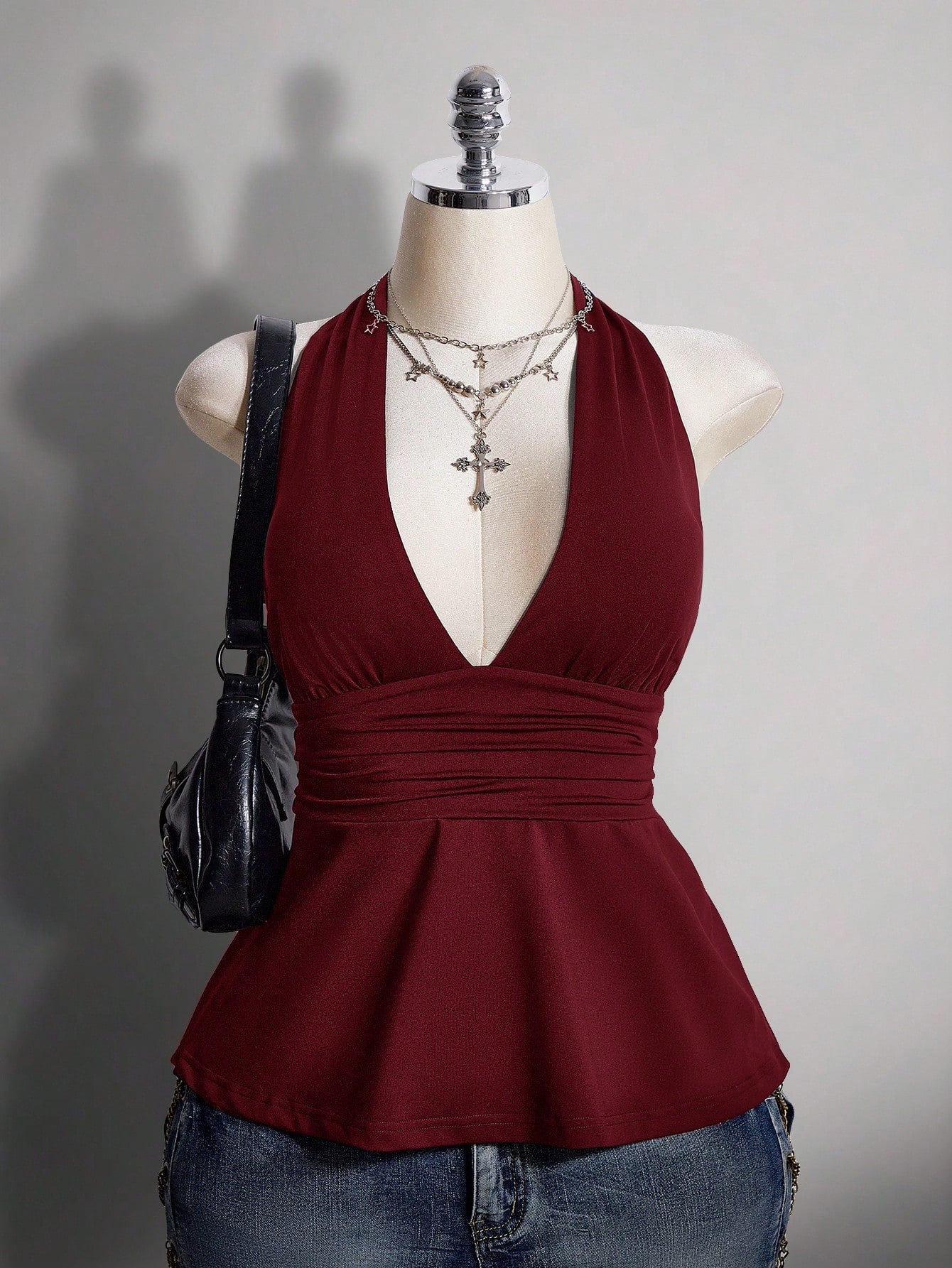 ICON Plus Size V-Neck Cinched Waist A-Line Backless Polka Dot Camisole, Retro Y2K Halter Babydoll Top