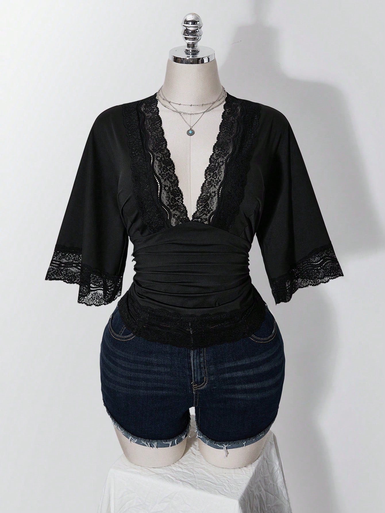 ICON Women's Plus Size Retro Sexy Millennial Style Y2K Simple Casual Elegant Commuter Urban Modern Lace P Date Night Black Summer