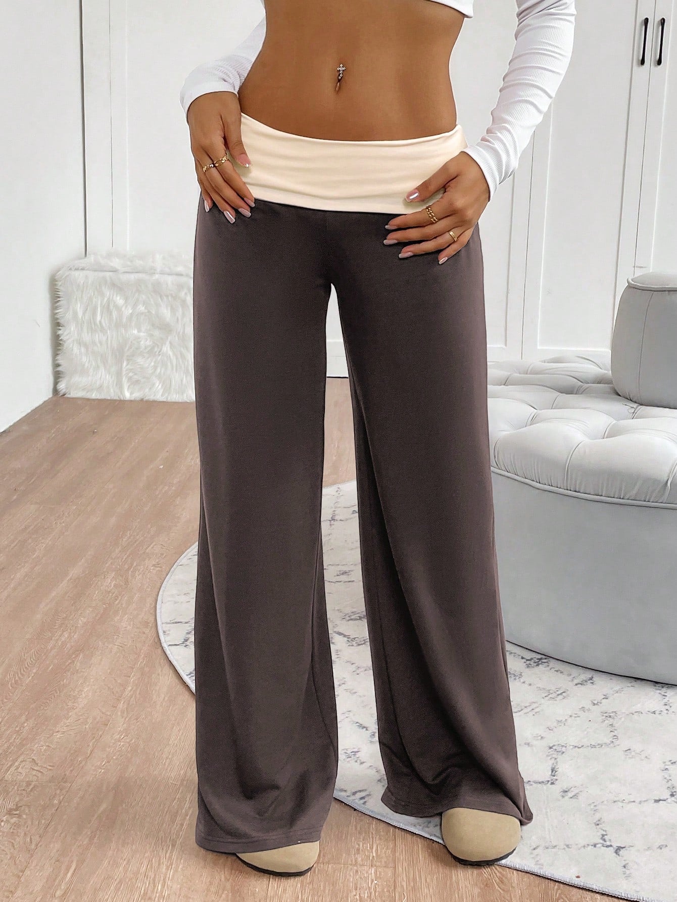 INAWLY Women's Casual Loose Fit Contrast Color Wide Leg Sweatpants Graduation,Back To School,Graduation,Teacher,Back To School Fall