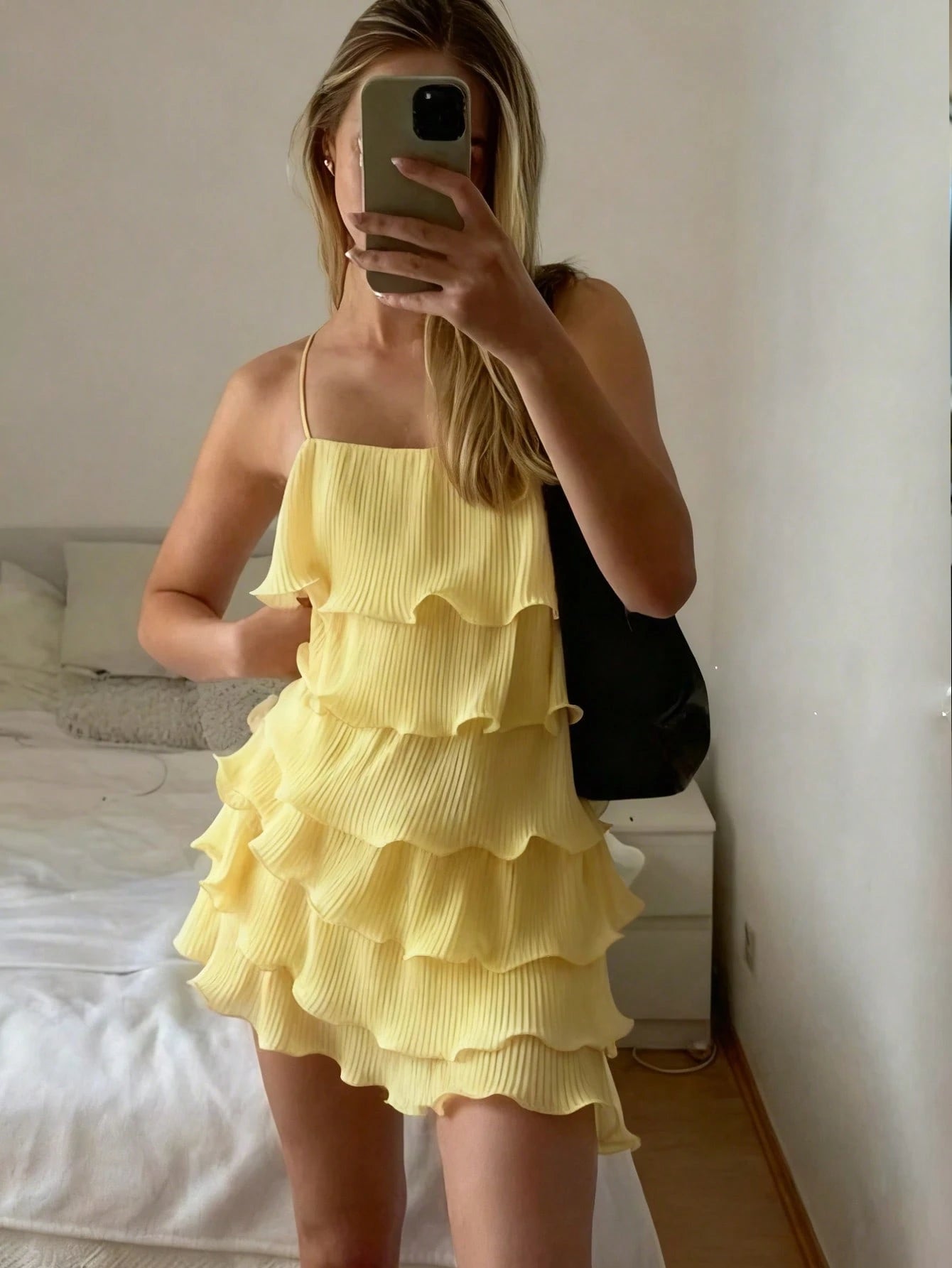 INAWLY Women's Casual Pleated Textured Tiered Cami Mini Dress For Vacation