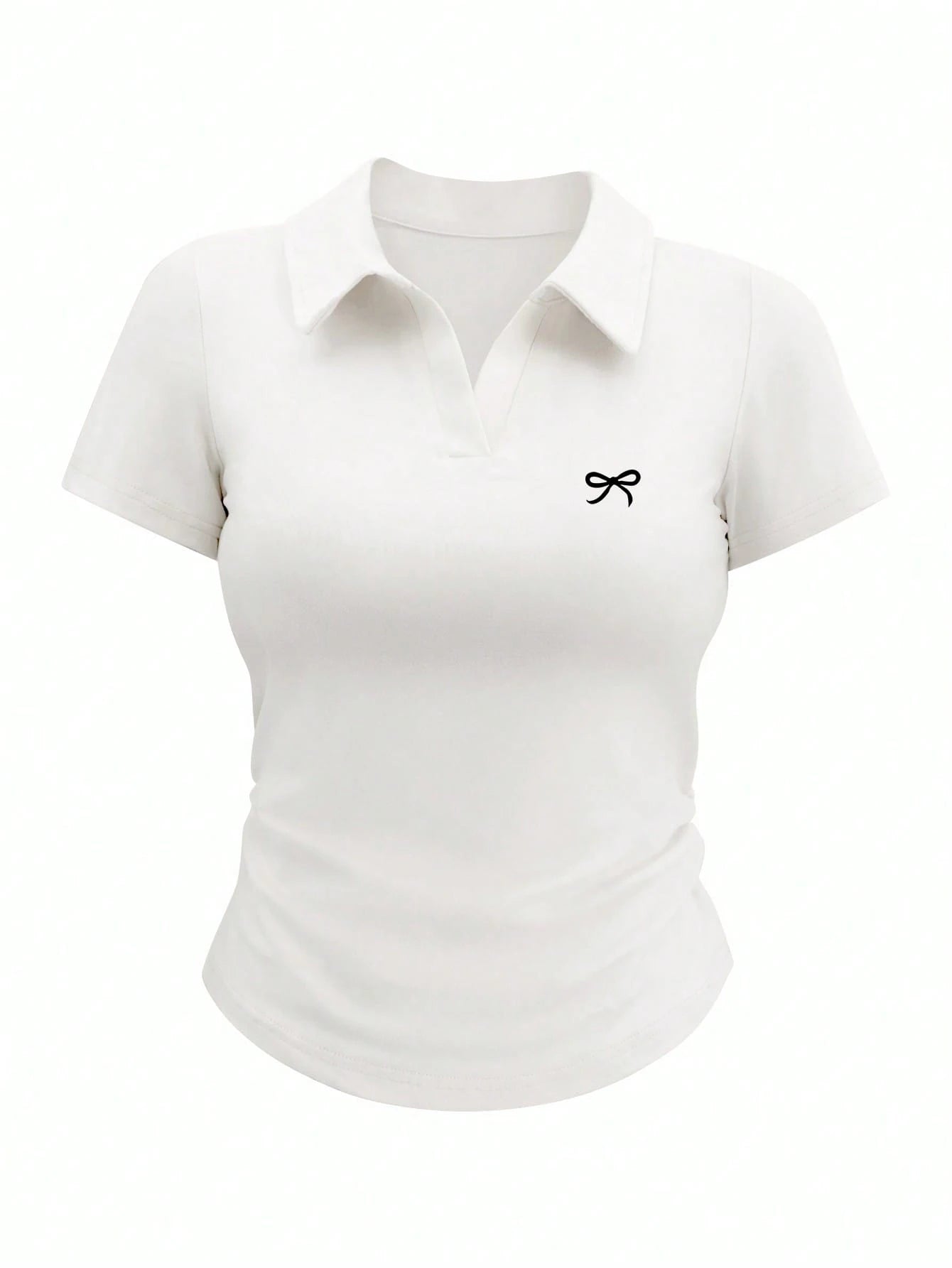 INAWLY Women's Collared Short Sleeve Bow Detail Casual Simple T-Shirt