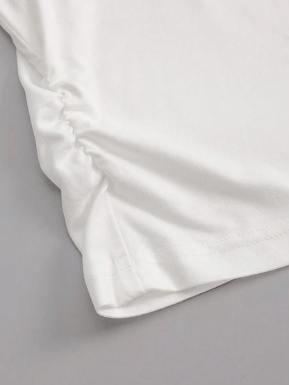 INAWLY Women's Collared Short Sleeve Bow Detail Casual Simple T-Shirt