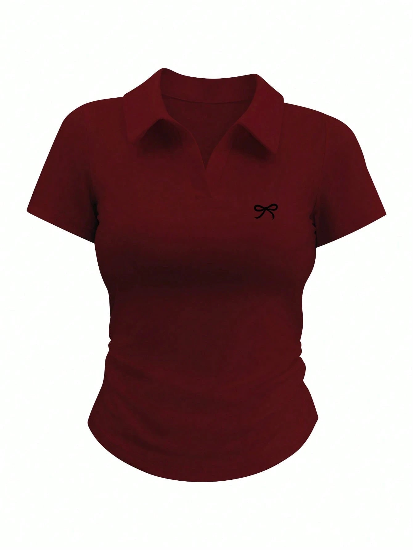 INAWLY Women's Collared Short Sleeve Bow Detail Casual Simple T-Shirt