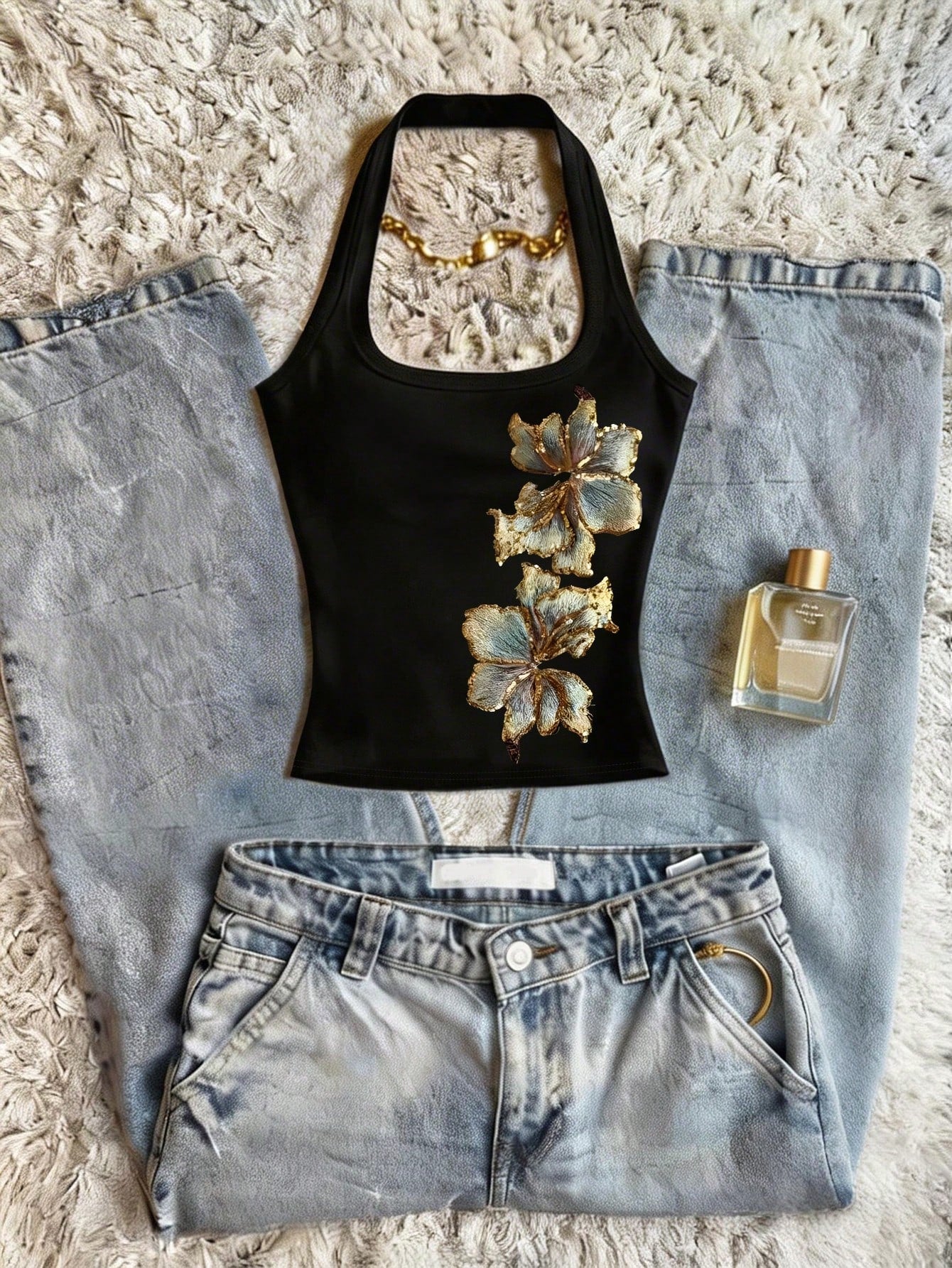 INAWLY Women's Floral Sequin Fashion Halter Neck Camisole Tops For Women Summer Cute Flower Top Women Tank Top Flower Body Tops For Ladies Beautiful Top
