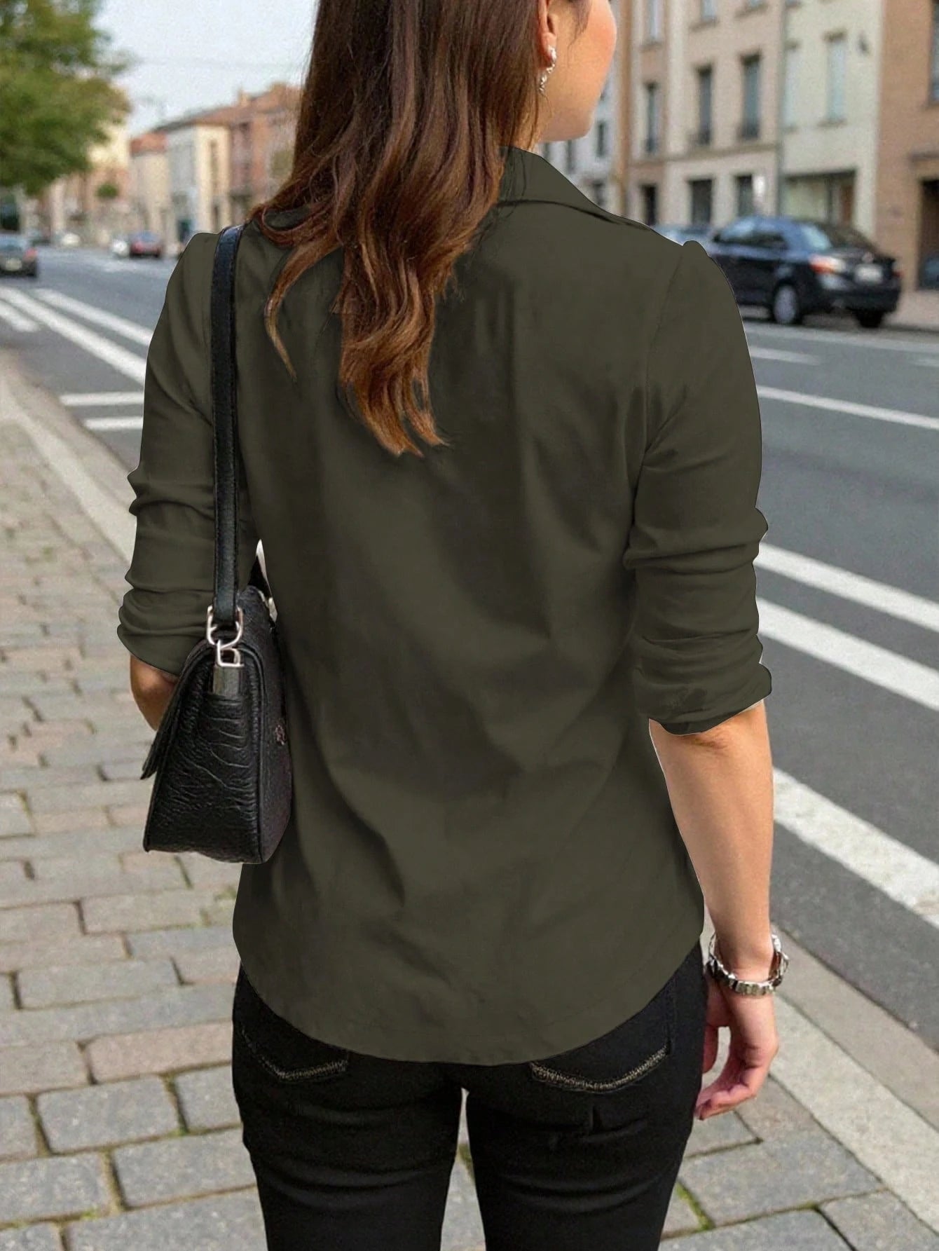INAWLY Women's Khaki Long Sleeve Cinched Waist Utility Shirt, Casual Outdoor Commute, Autumn