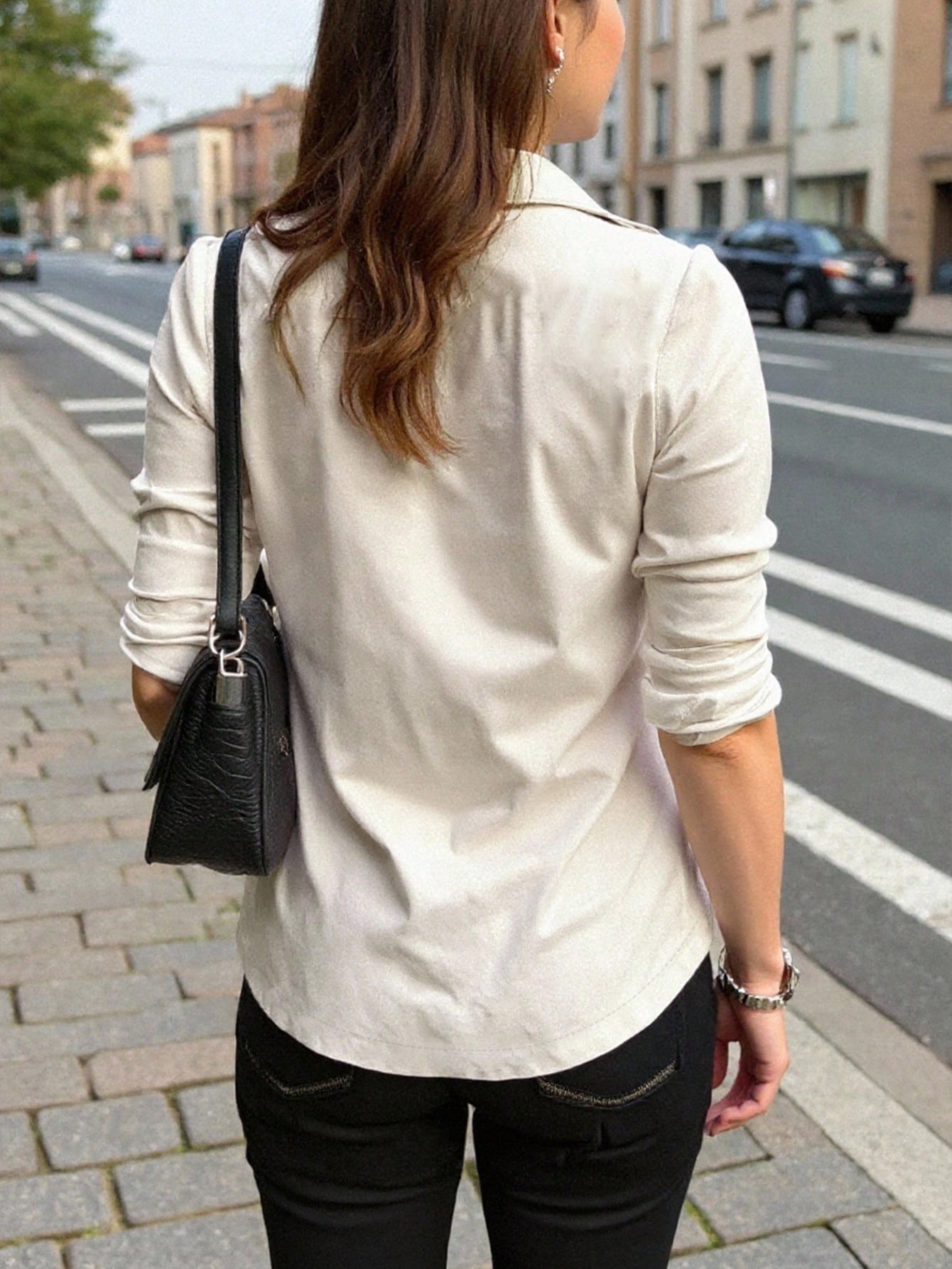 INAWLY Women's Khaki Long Sleeve Cinched Waist Utility Shirt, Casual Outdoor Commute, Autumn