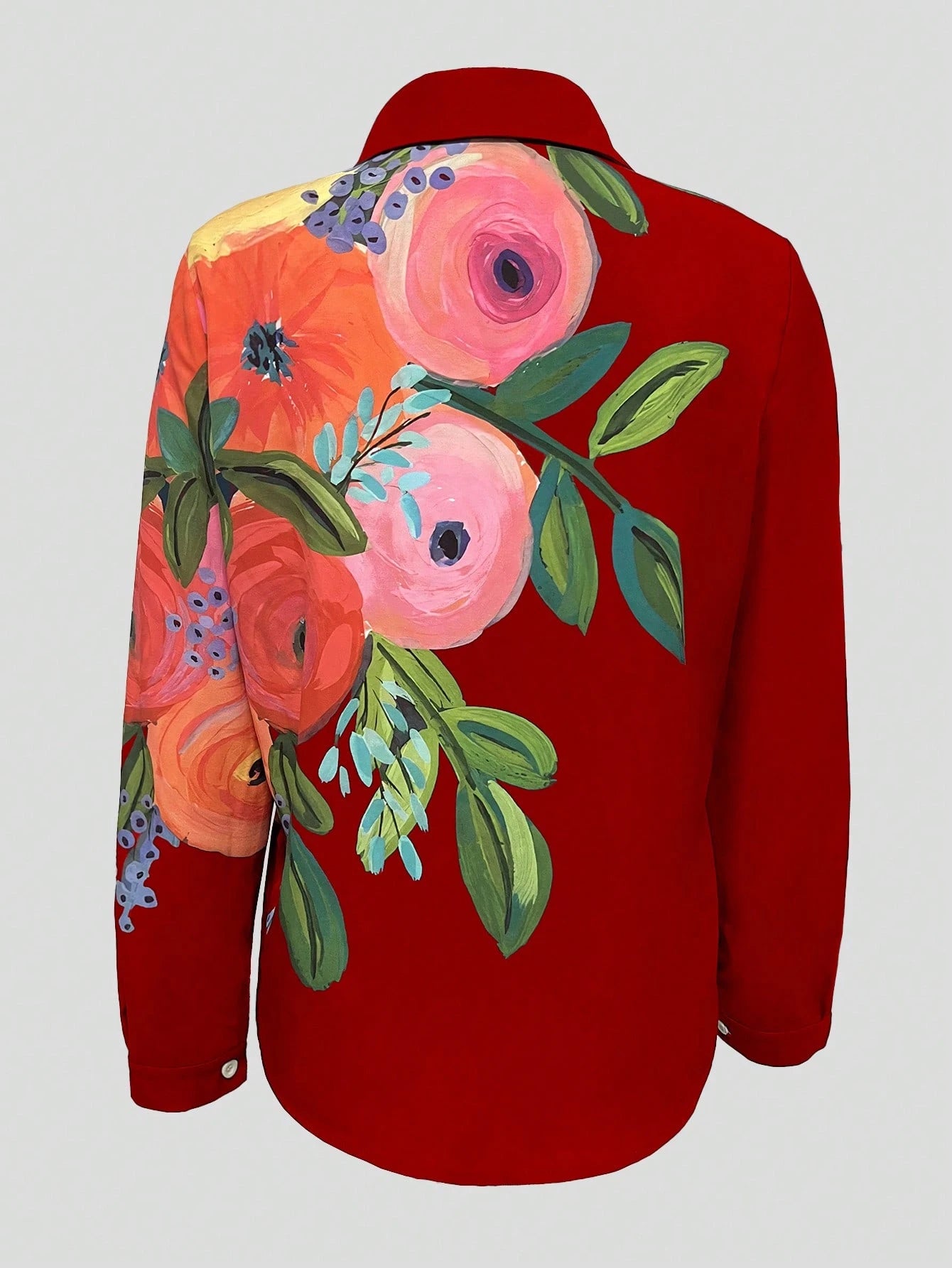 INAWLY Women's Plant Print Button Design Shirt, Vacation Wear Fall Cloth For Women