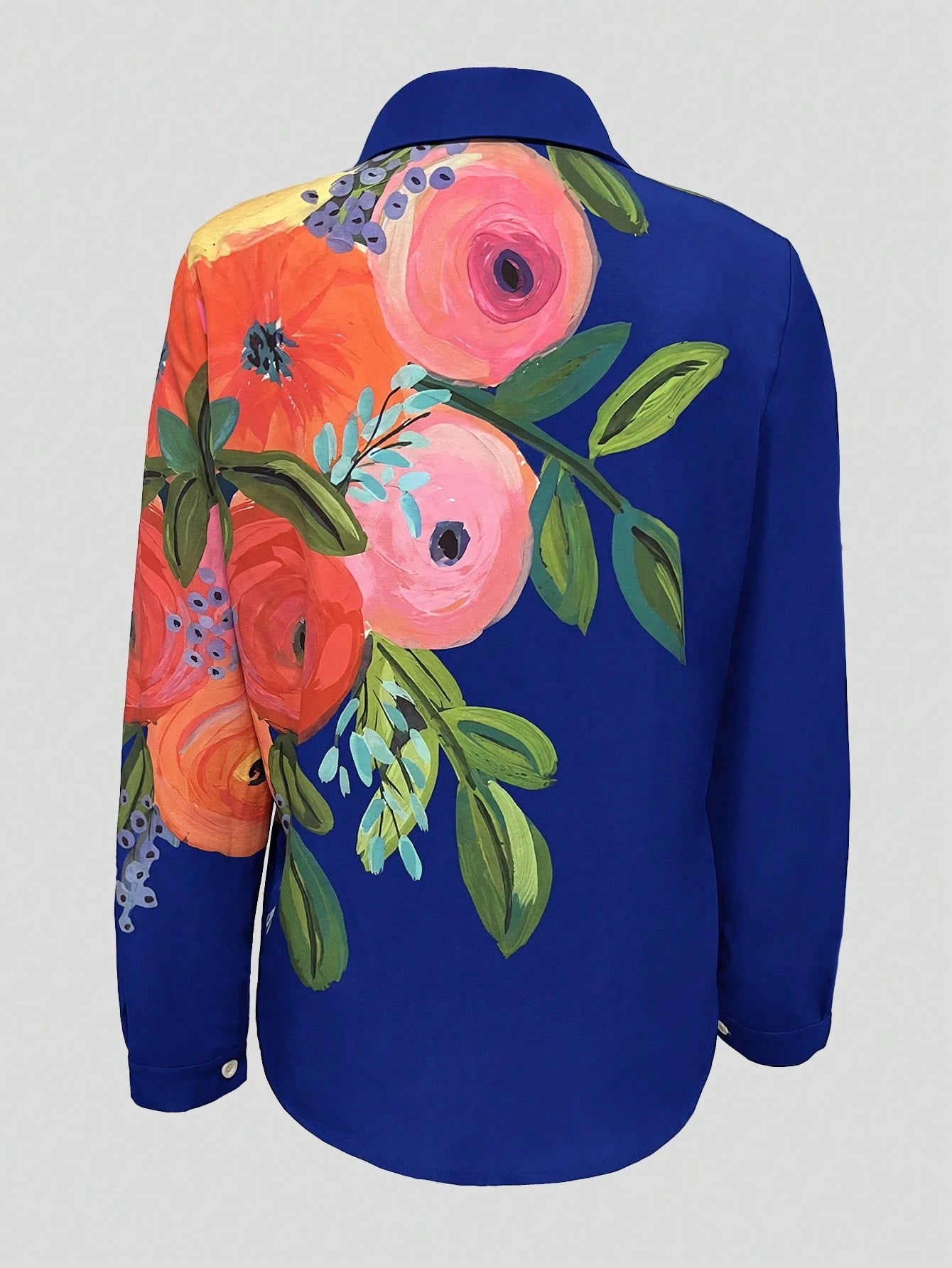 INAWLY Women's Plant Print Button Design Shirt, Vacation Wear Fall Cloth For Women
