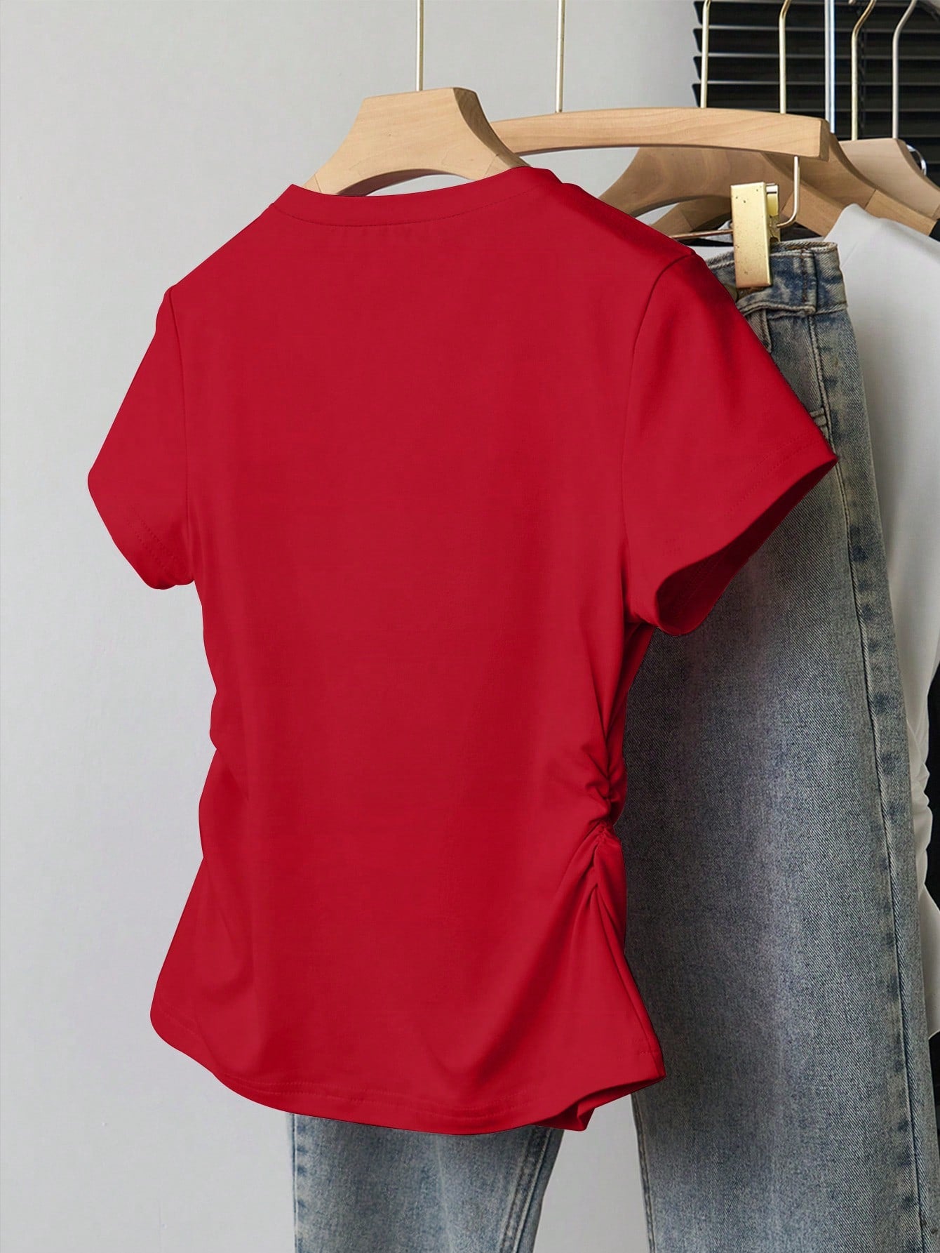 INAWLY Women's Solid Color Round Neck Short Sleeve T-Shirt, Minimalist Fashion Style Suitable For Summer