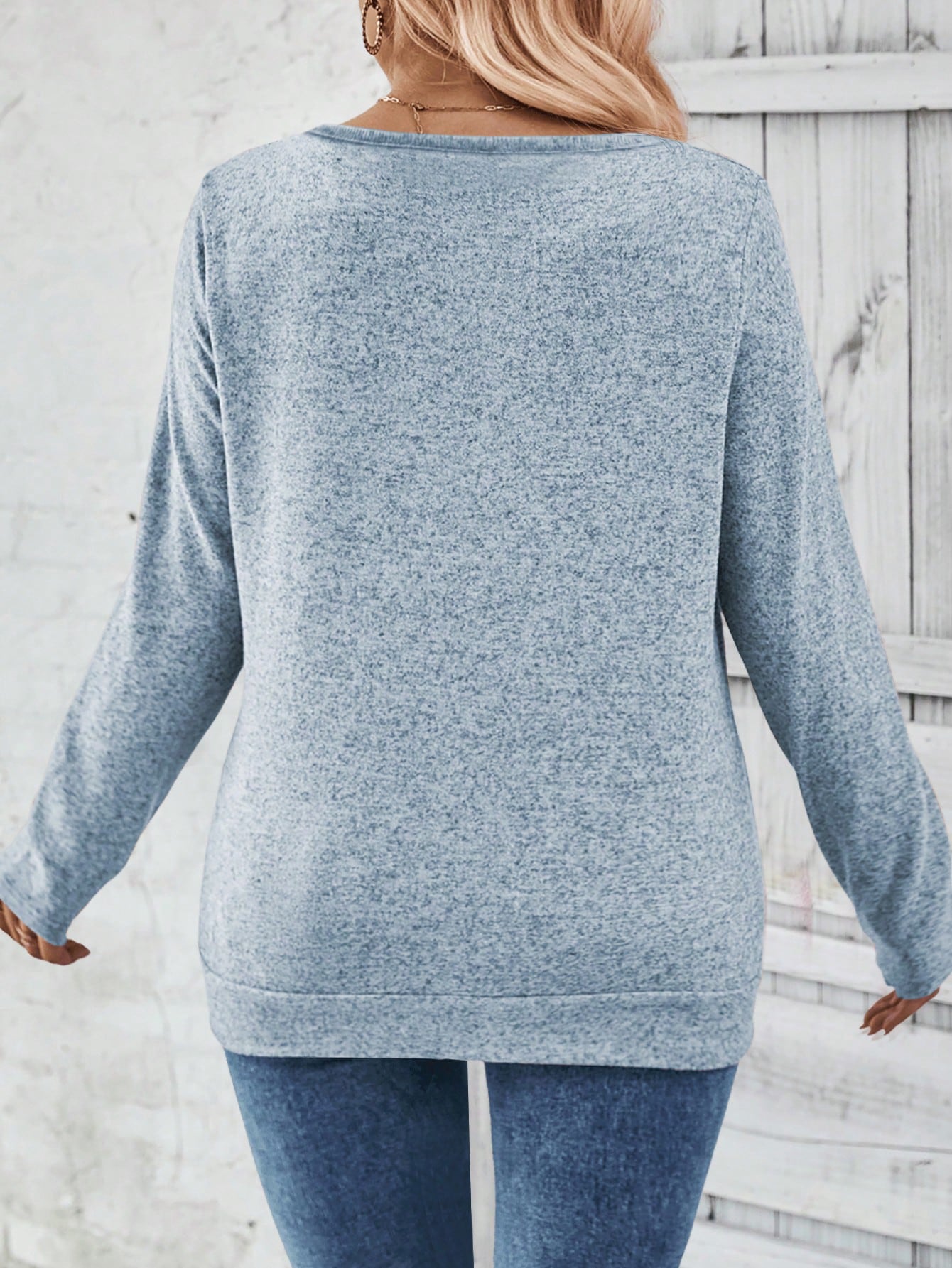 INAWLY Women's V-Neck Long Sleeve Side Slit Button Decor Pleats Soft Knit Casual Pullover, Autumn/Winter Fall Cloth For Women
