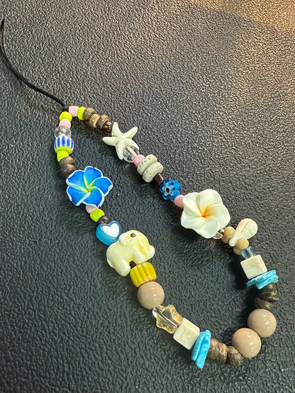 Ins Style Island Sweetheart Phone Lanyard, Camera Beaded Strap, Random Color Beads