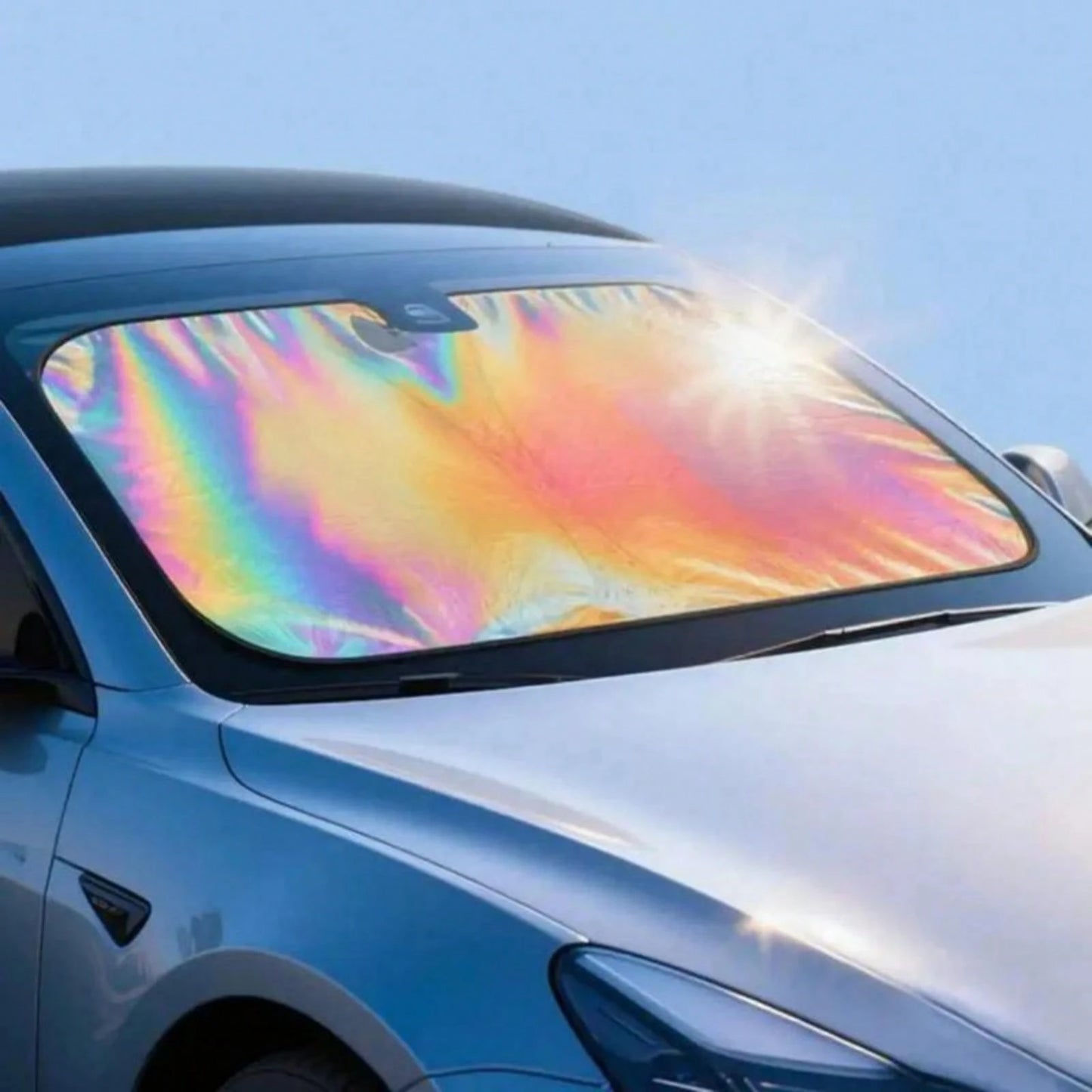 Iridescent Foldable Car Sunshade For Windshield- Holographic UV-Proof Front Window Cover, Nano Ice-Silk Heat Insulation, Easy Store Compact Sun Blocker, Universal Windshield Shade