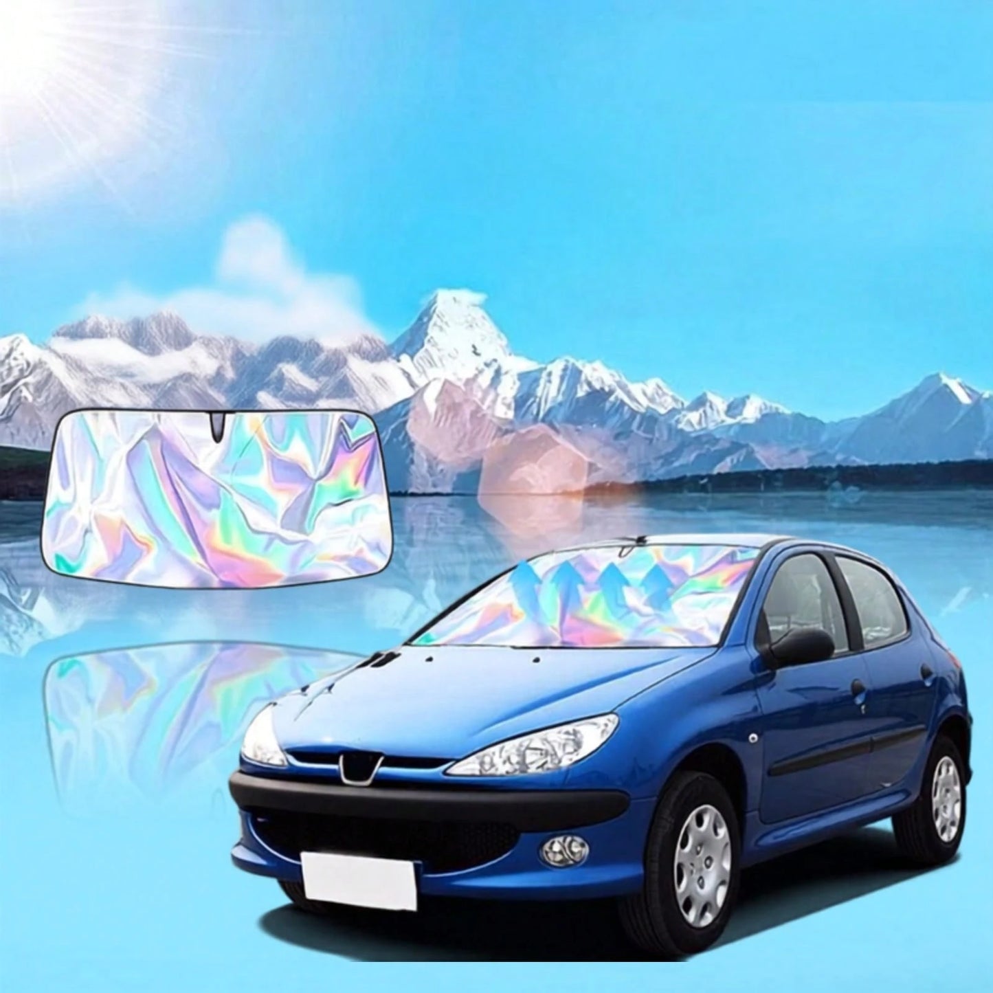 Iridescent Foldable Car Sunshade For Windshield- Holographic UV-Proof Front Window Cover, Nano Ice-Silk Heat Insulation, Easy Store Compact Sun Blocker, Universal Windshield Shade