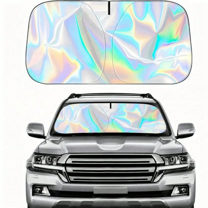 Iridescent Foldable Car Sunshade For Windshield- Holographic UV-Proof Front Window Cover, Nano Ice-Silk Heat Insulation, Easy Store Compact Sun Blocker, Universal Windshield Shade