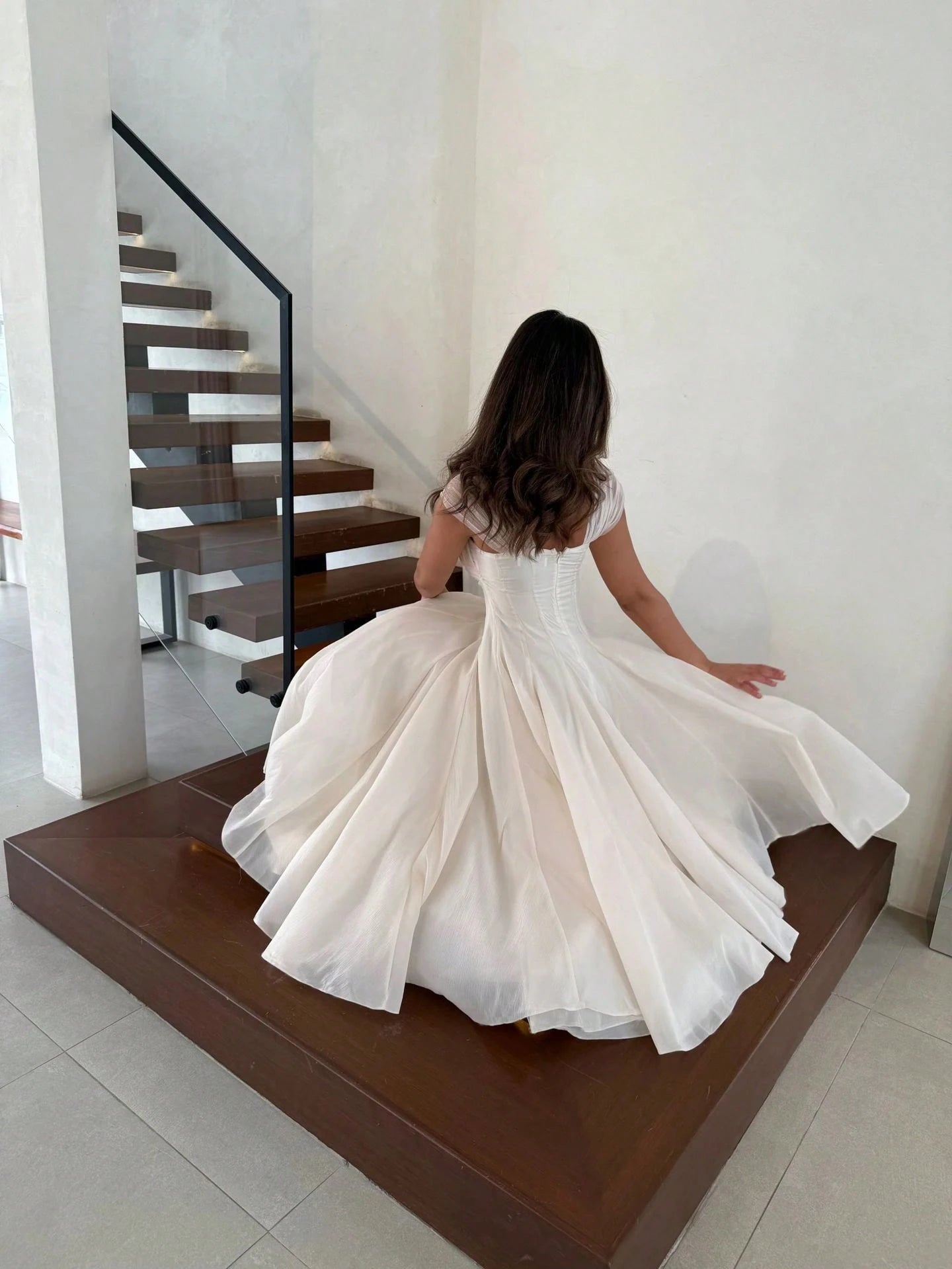 Ivory Chiffon Sweetheart Midi Dress Cap Sleeves Cross Ruched Corset A Line Tea Length Civil Wedding Bridal Gown