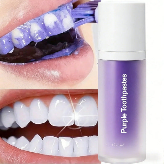 JAYSUING 30ml Purple Teeth Whitening Toothpaste- Color Correcting Stain Remover, Mint Flavor, Gentle For Sensitive Teeth & Gums, Brightening & Fresh Breath, Gum Care- Purple Toothpaste For Yellow Te