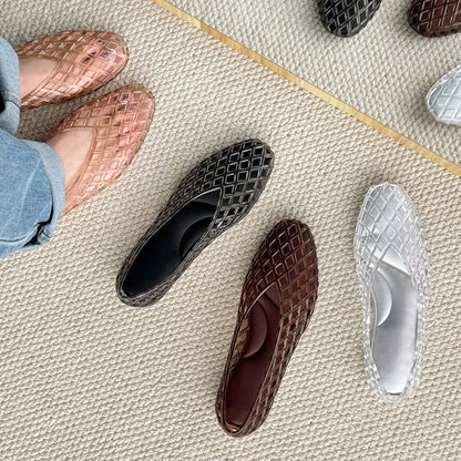 Jelly Shoes Women Casual Slip On Mesh Ballet Flats Comfortable Jelly Sandals For Women Beige Hollow Breathable Summer Sandals