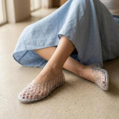 Jelly Shoes Women Casual Slip On Mesh Ballet Flats Comfortable Jelly Sandals For Women Beige Hollow Breathable Summer Sandals