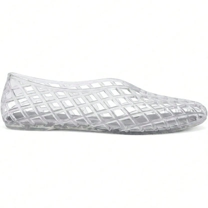 Jelly Shoes Women Casual Slip On Mesh Ballet Flats Comfortable Jelly Sandals For Women Beige Hollow Breathable Summer Sandals