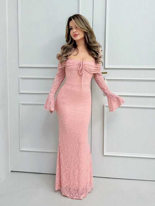 Jemour Women Off Shoulder Long Sleeve Front Tie Bodycon Dress,New Years Dress Women,New Year Party Dress,Valentine's Day,Pastel Dresses For Women