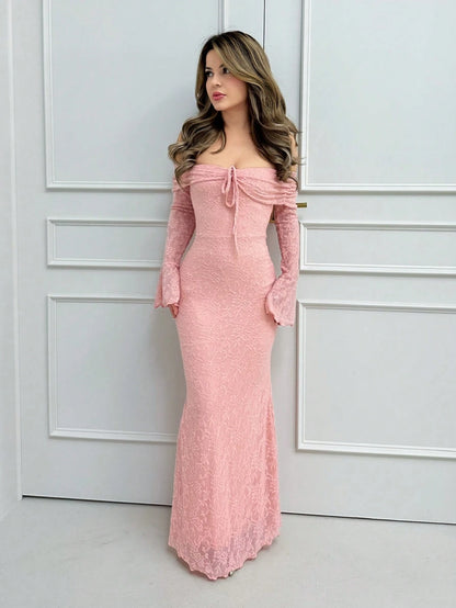Jemour Women Off Shoulder Long Sleeve Front Tie Bodycon Dress,New Years Dress Women,New Year Party Dress,Valentine's Day,Pastel Dresses For Women