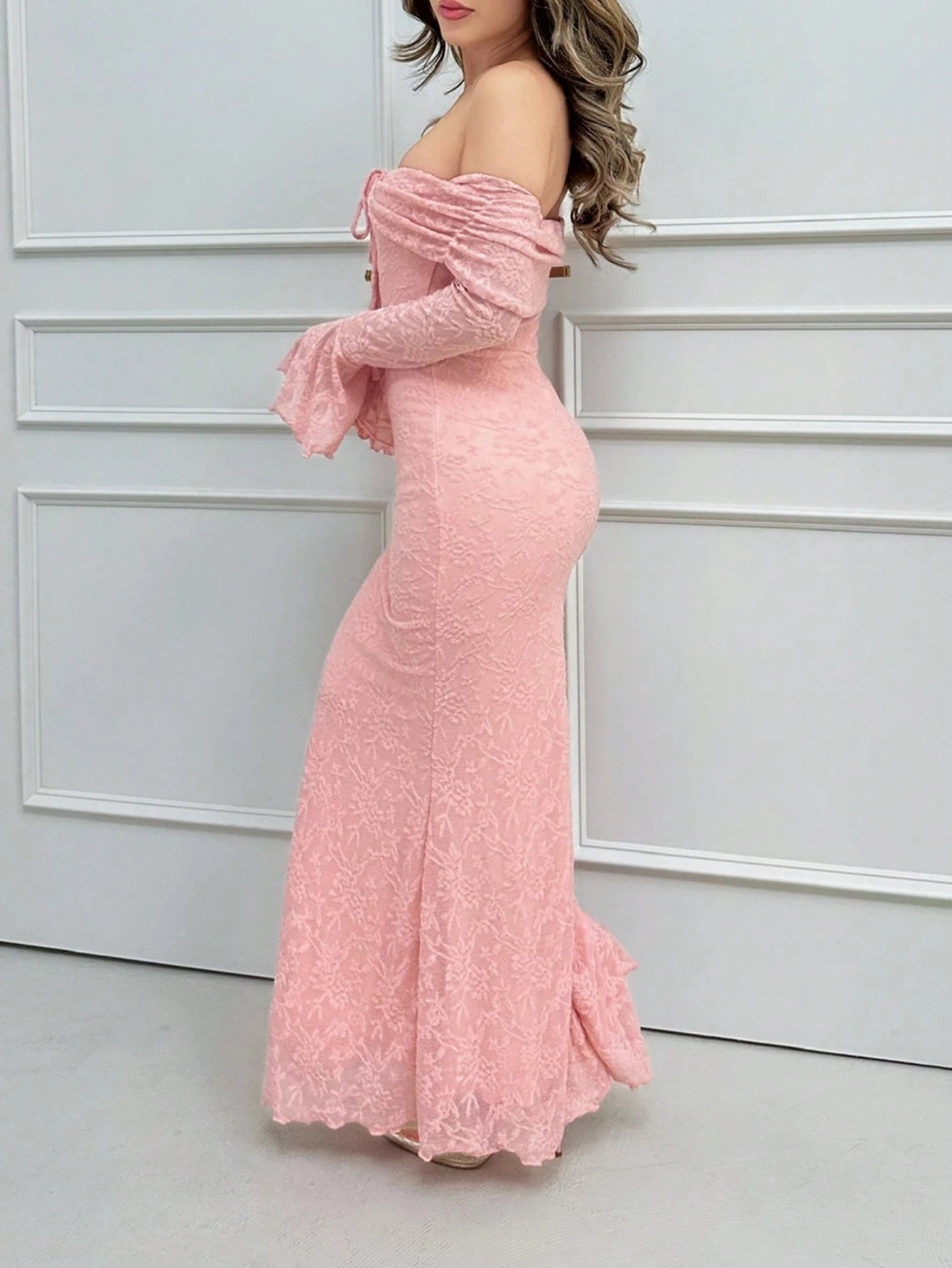 Jemour Women Off Shoulder Long Sleeve Front Tie Bodycon Dress,New Years Dress Women,New Year Party Dress,Valentine's Day,Pastel Dresses For Women
