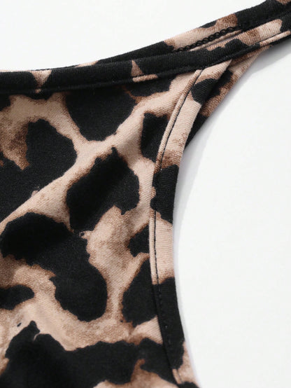Joudiya Women's Fitted Leopard Print Backless Camisole, Minimalist Casual Daily Wear Tops Preppy Tops Valentine's Day Top
