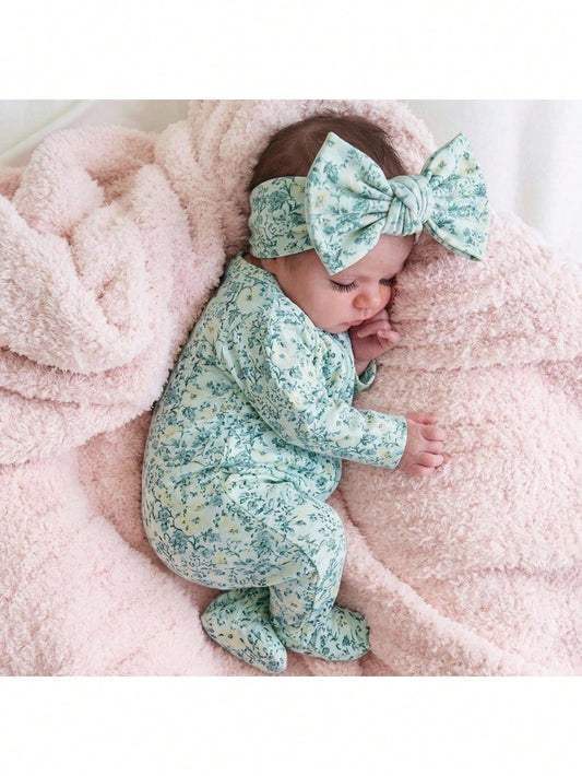 Kids Newborn Ribbed Printed Long Sleeve Footed Romper,Random 6 Pieces, Send 1 Piece