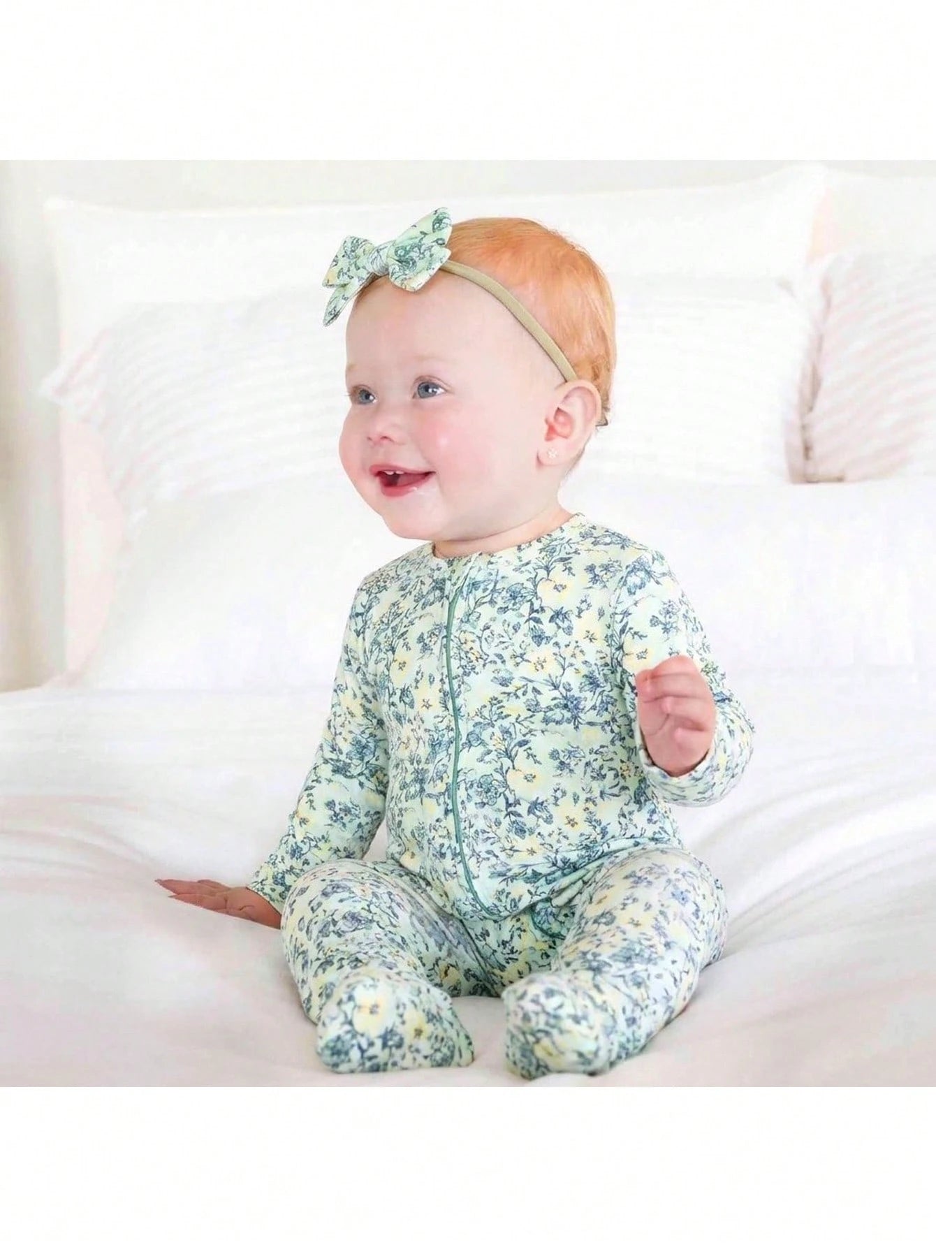 Kids Newborn Ribbed Printed Long Sleeve Footed Romper,Random 6 Pieces, Send 1 Piece