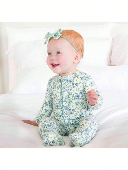 Kids Newborn Ribbed Printed Long Sleeve Footed Romper,Random 6 Pieces, Send 1 Piece