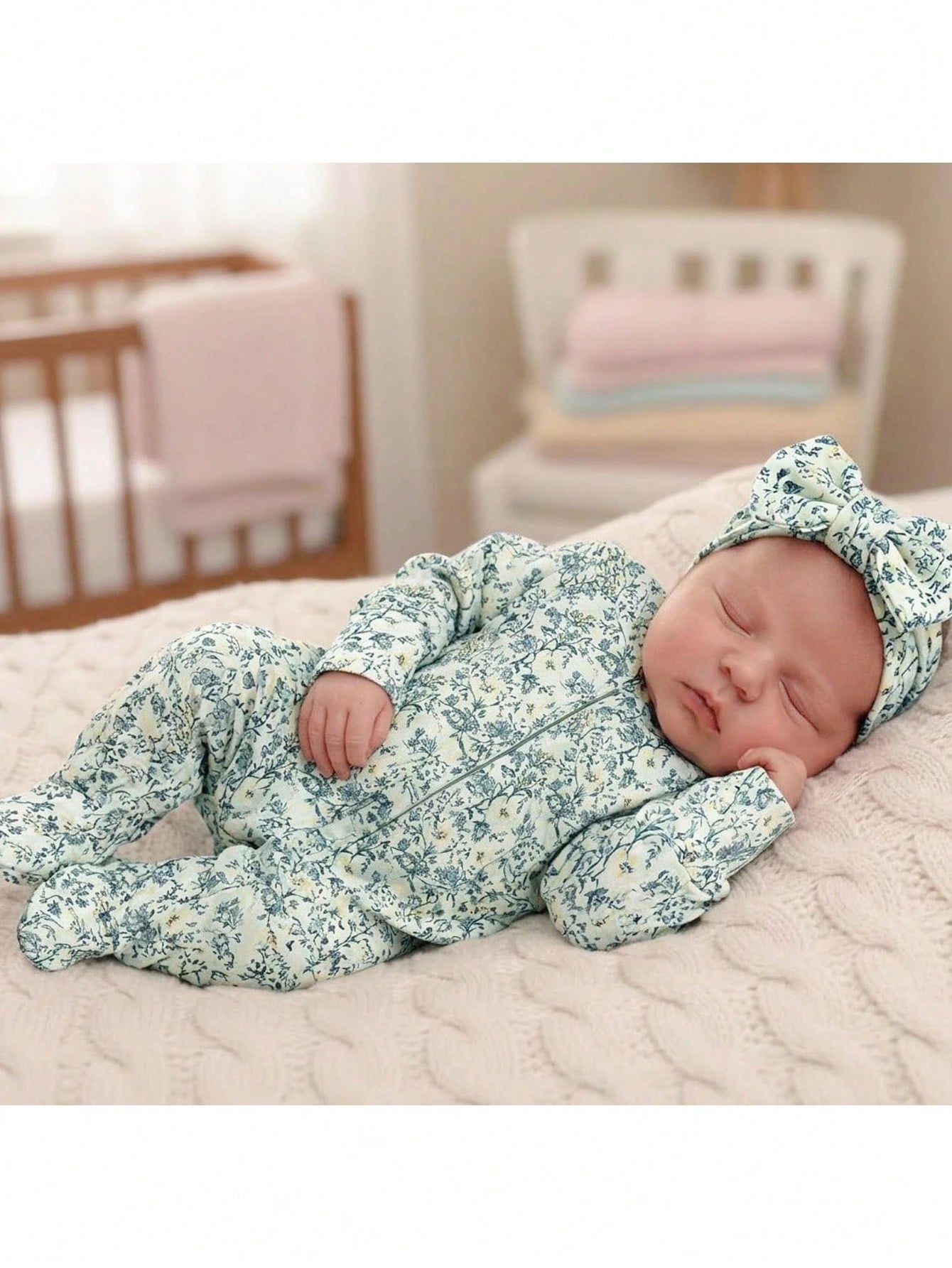 Kids Newborn Ribbed Printed Long Sleeve Footed Romper,Random 6 Pieces, Send 1 Piece