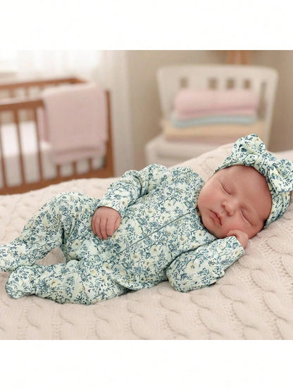 Kids Newborn Ribbed Printed Long Sleeve Footed Romper,Random 6 Pieces, Send 1 Piece