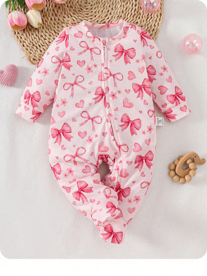 Kids Newborn Ribbed Printed Long Sleeve Footed Romper,Random 6 Pieces, Send 1 Piece