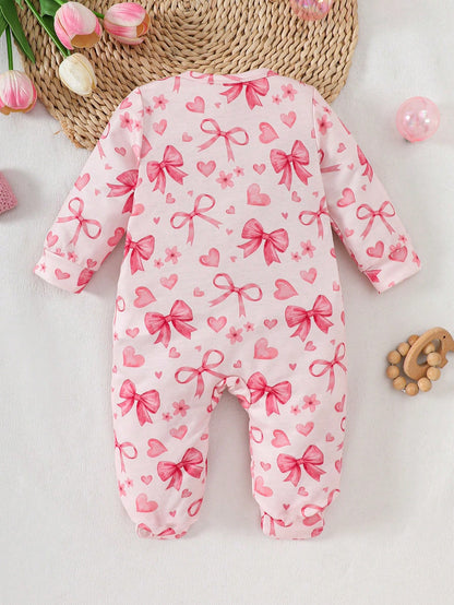 Kids Newborn Ribbed Printed Long Sleeve Footed Romper,Random 6 Pieces, Send 1 Piece