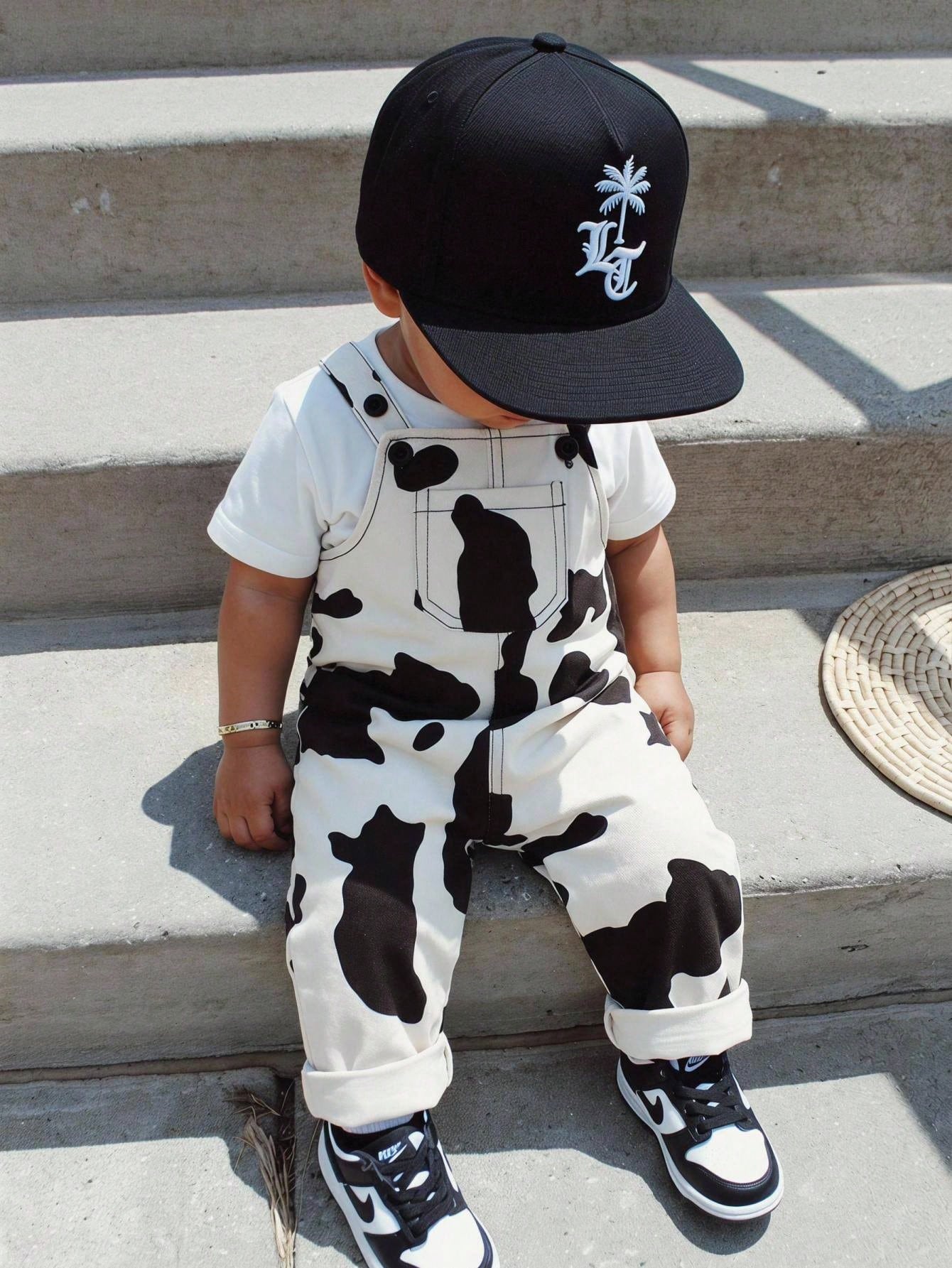 Kids Young Boy/Girl, Young Boy 100% Cotton Spring/Summer Casual Fashion Cow Print Denim Overalls Romper, Young Boy Summer Clothes, Outfit Sets, Streetwear, Denim, Jeans