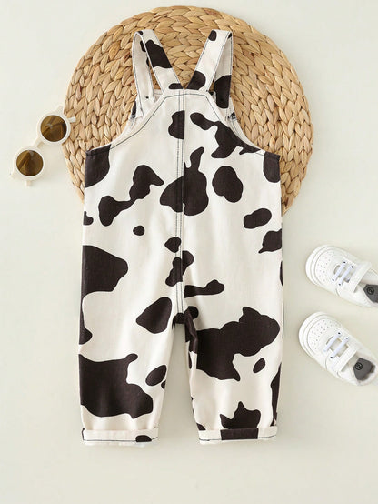 Kids Young Boy/Girl, Young Boy 100% Cotton Spring/Summer Casual Fashion Cow Print Denim Overalls Romper, Young Boy Summer Clothes, Outfit Sets, Streetwear, Denim, Jeans
