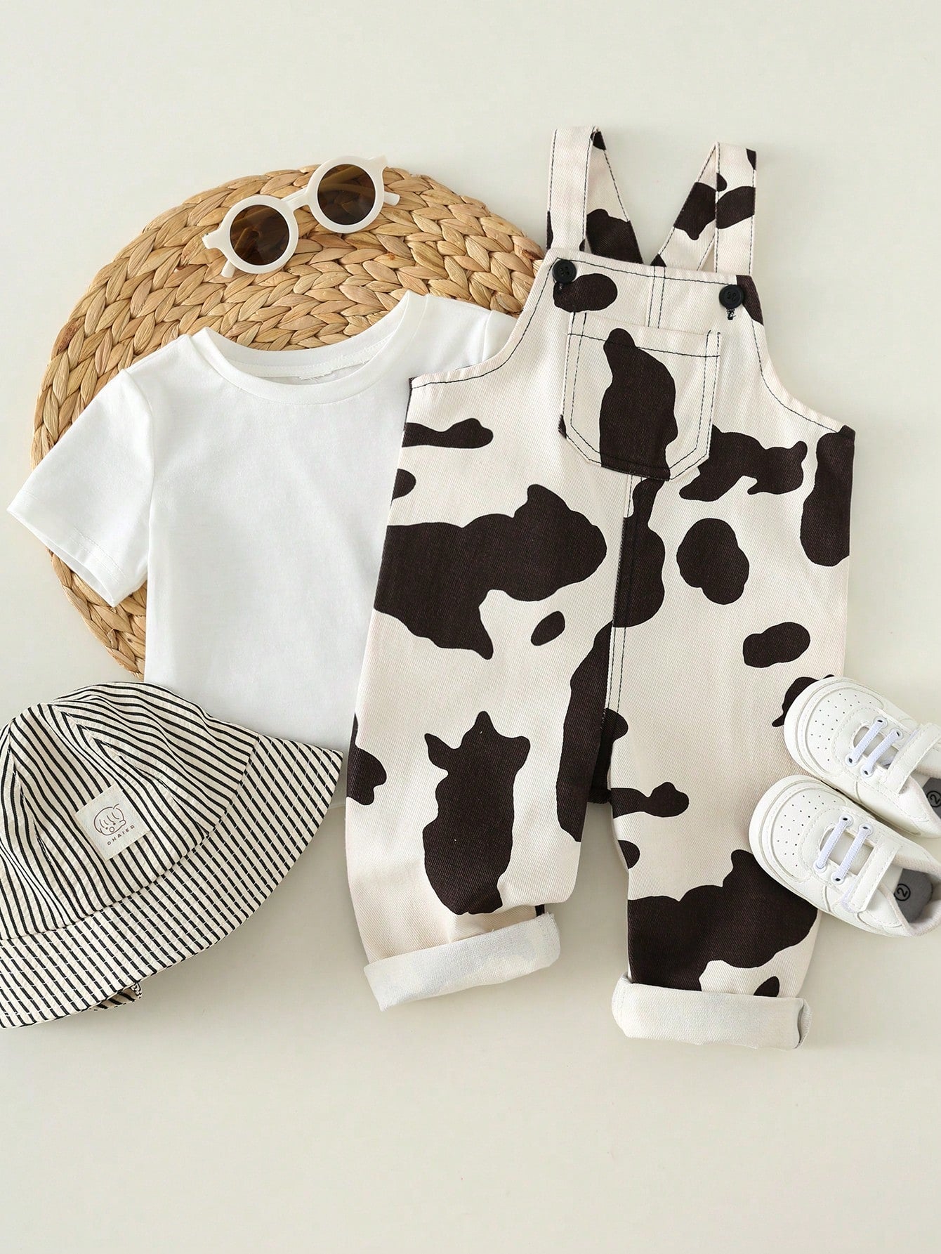 Kids Young Boy/Girl, Young Boy 100% Cotton Spring/Summer Casual Fashion Cow Print Denim Overalls Romper, Young Boy Summer Clothes, Outfit Sets, Streetwear, Denim, Jeans
