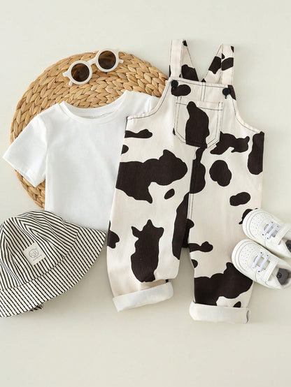 Kids Young Boy/Girl, Young Boy 100% Cotton Spring/Summer Casual Fashion Cow Print Denim Overalls Romper, Young Boy Summer Clothes, Outfit Sets, Streetwear, Denim, Jeans
