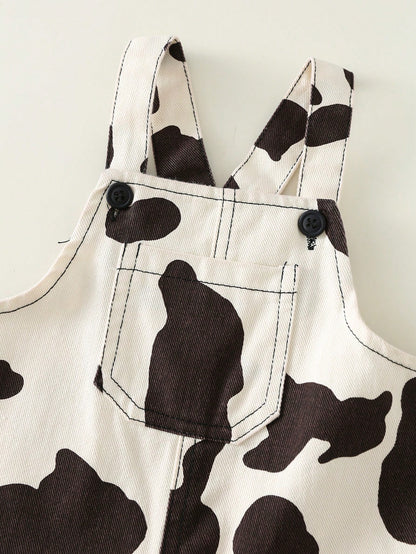 Kids Young Boy/Girl, Young Boy 100% Cotton Spring/Summer Casual Fashion Cow Print Denim Overalls Romper, Young Boy Summer Clothes, Outfit Sets, Streetwear, Denim, Jeans