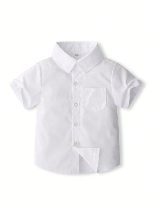 KIMOCAT Baby Boy White Versatile Casual Short Sleeve Collared Shirt, For Summer