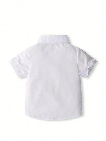 KIMOCAT Baby Boy White Versatile Casual Short Sleeve Collared Shirt, For Summer