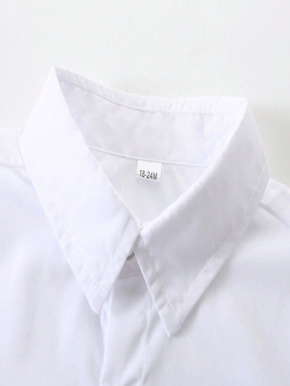 KIMOCAT Baby Boy White Versatile Casual Short Sleeve Collared Shirt, For Summer